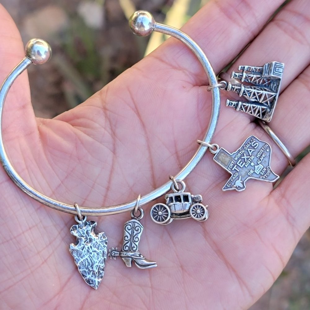 Texas Southwestern themed threaded barrel ball bead 925 sterling charm bracelet